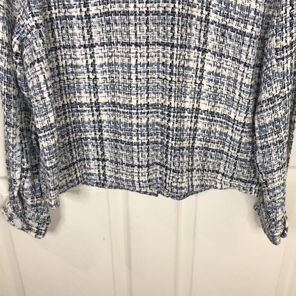 STOOSH blue tweed plaid jacket w/ pearly shell buttons size Medium professional - Picture 15 of 16